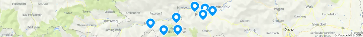 Kartenansicht für Apotheken-Notdienste in der Nähe von Teufenbach-Katsch (Murau, Steiermark)